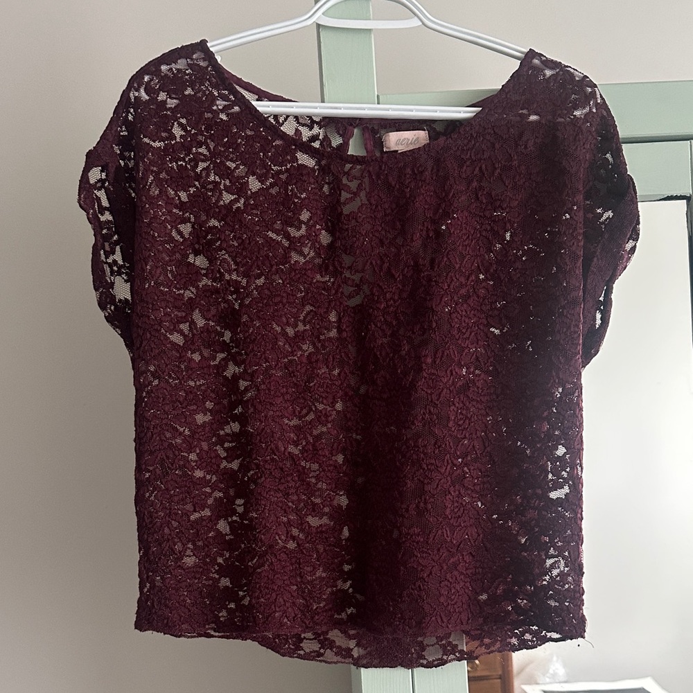 Aerie Burgundy Lace Blouse